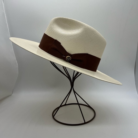 MILANO VINTAGE COUTURE MENS IVORY HANDWOVEN HAT SIZE MEDIUM - Picture 1 of 15